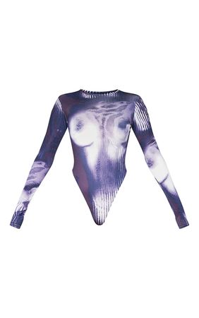 Black Body Print Long Sleeve Bodysuit | PrettyLittleThing USA