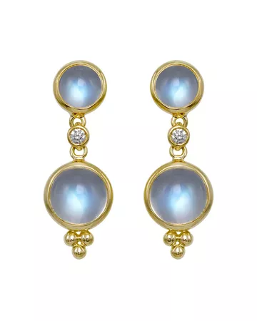 Temple St. Clair Double Drop Earrings with Royal Blue Moonstone and Diamonds in 18K Yellow Gold | Bloomingdale's