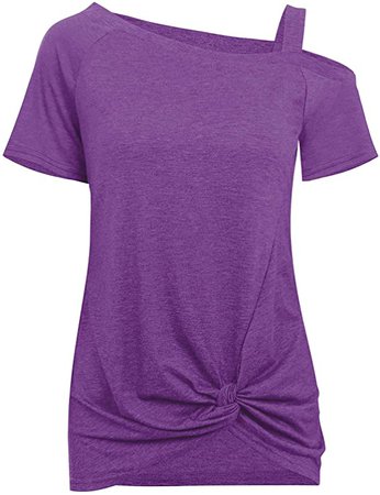 TEMOFON Women's Shirts Cold Shoulder Tops Long Sleeve/Short Sleeve Casual Fashion Knot Twist Front Blouse T-Shirt S-2XL at Amazon Women’s Clothing store