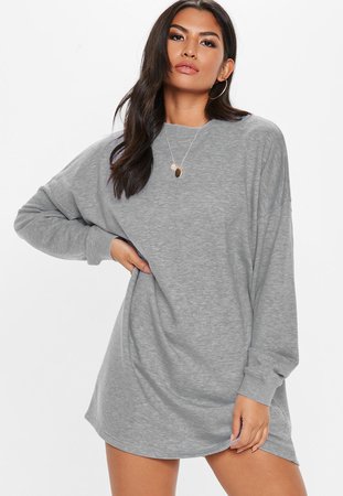 Gray Oversized Basic Loopback Sweater Dress