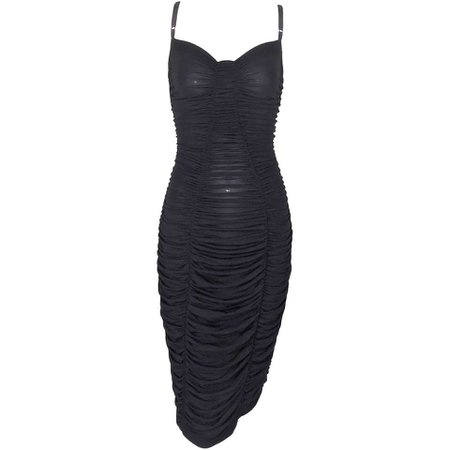 Dolce & Gabbana Black Pin Up Semi-Sheer Ruched Dress