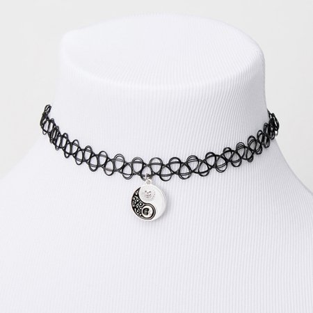 Sun & Moon Yin Yang Tattoo Choker Necklace - Black | Claire's US