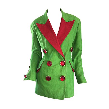 Incredible 90s Vintage Gemma Kahng Green + Red Blazer w/ Gripoix Buttons For Sale at 1stDibs | gemma kahng jacket