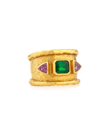 Jean Mahie 22K Emerald & Pink Sapphire Ring