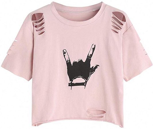 SweatyRocks Tshirt Camo Print Distressed Crop T-Shirt at Amazon Women’s Clothing store