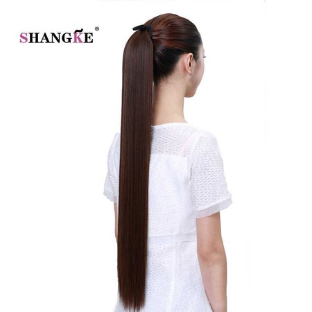 silky straight brown ponytail