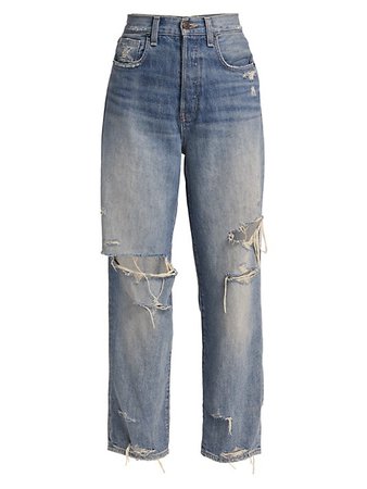 Shop Veronica Beard Blake Distressed High-Rise Straight-Leg Jeans | Saks Fifth Avenue