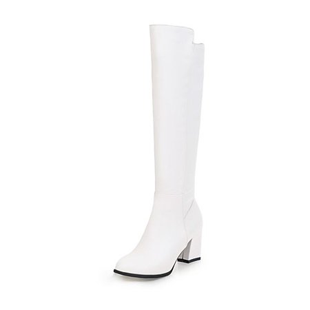 Women's Boots Knee High Boots Chunky Heel Round Toe PU Knee High Boots Classic Fall & Winter Black / White / Party & Evening 2020 - £ 35.74