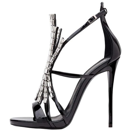 Giuseppe Zanotti NEW Black Patent Jewel Crystal Evening Heels Sandals in Box For Sale at 1stDibs