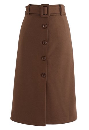 One More Chance Belted Skirt in Brown