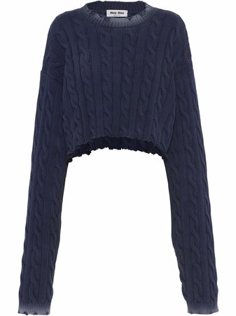 Miu Miu Cable Knit Cropped Cotton Jumper - Farfetch