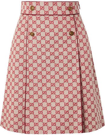 Leather-trimmed Cotton-blend Canvas Mini Skirt - Beige