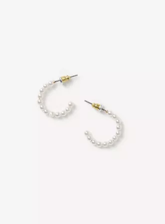 Cream Mini Pearl Hoop Earrings | Miss Selfridge