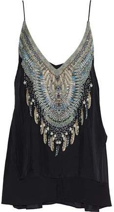 Embellished Tiered Printed Silk-voile Top