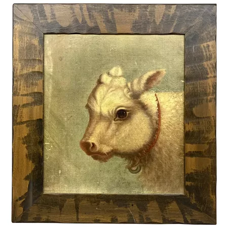 19th c American School Folk Art Painting of a Young Cow or Calf : New Hampshire Antique Co-op | Ruby Lane
