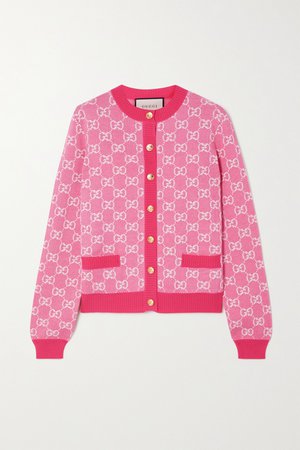 Pink Intarsia wool and cotton-blend cardigan | Gucci | NET-A-PORTER