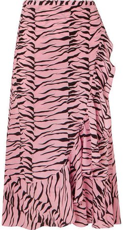 RIXO - Gracie Ruffled Printed Silk Crepe De Chine Wrap Skirt - Pink