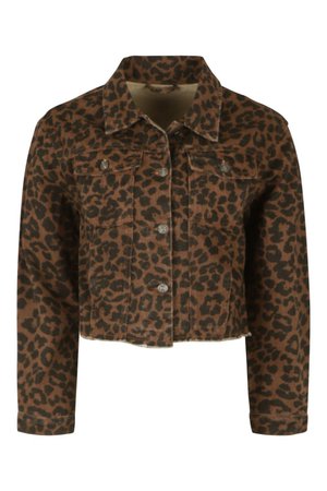 Leopard Print Cropped Denim Jacket | boohoo
