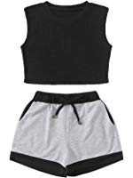 SweatyRocks Women's Sports Gym Crop Top and Shorts Set 2 Piece Tracksuit Grey S at Amazon Women’s Clothing store: