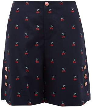 Cherry Fil Coupe Cotton Blend Shorts - Womens - Navy Multi