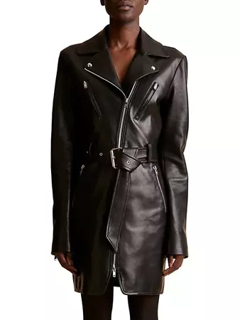 Shop Khaite Nuelle Belted Leather Biker Minidress | Saks Fifth Avenue