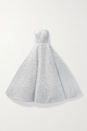 Silver Strapless metallic brocade gown | Oscar de la Renta | NET-A-PORTER