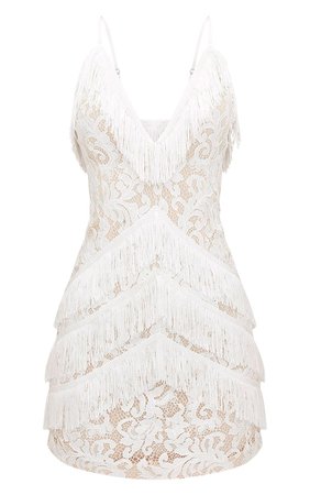 White Strappy Lace Tassel Detail Bodycon Dress | PrettyLittleThing USA