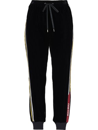 Black Miu Miu Velvet Side Stripe Track Pants | Farfetch.com