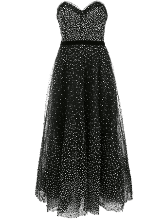 Black And White Sequin Strapless Tea Length Dress | Shop Marchesa Couture