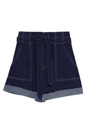 ZARA - Female - Belted denim shorts - Indigo
