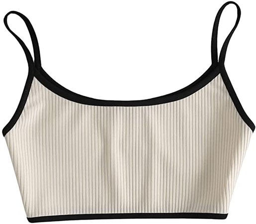 SweatyRocks Women's Contrast Binding Spaghetti Strap Ribbed Knit Crop Cami Tank Top at Amazon Women’s Clothing store