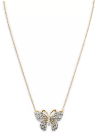 Diamond Butterfly Pendant Necklace in 14K Yellow Gold