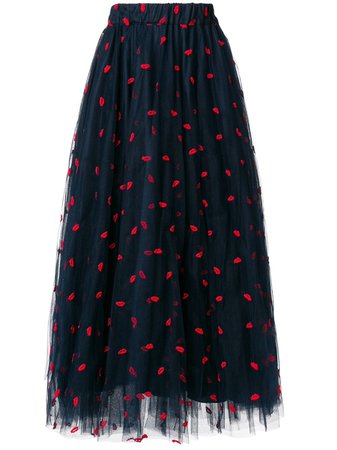P.A.R.O.S.H. Lip Embroidered Tulle Skirt