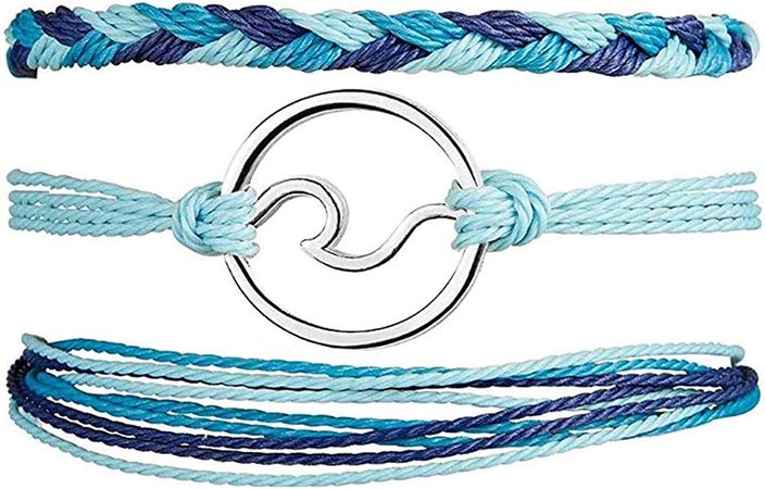Amazon.com: 3Pcs VSCO String Wave Bracelet Women Boho Handmade Adjustable Waterproof Ocean Wave Braided Rope Strand Bracelet Set(Blue-silver): Clothing, Shoes & Jewelry