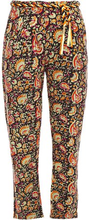 Belted Floral-print Cotton-canvas Tapered Pants
