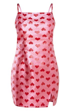 Pink Metallic Love Heart Bodycon Dress | PrettyLittleThing USA