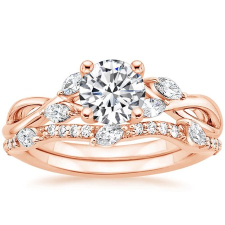 14K Rose Gold Willow Diamond Ring (1/8 ct. tw.) with Luxe Willow Diamond Wedding Ring (1/5 ct. tw.) | Brilliant Earth