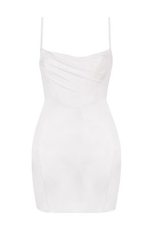 Clothing : Mini Dresses : 'Cassandra' White Satin Corset Dress