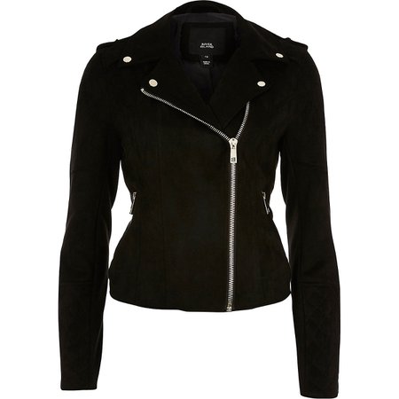 Black faux suede biker jacket | River Island