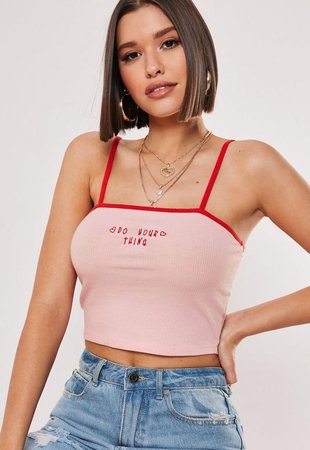 Pink Rib Embroidered Crop Top | Missguided