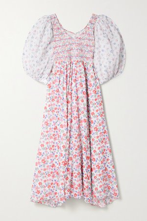 Analia Shirred Floral-print Cotton-voile Midi Dress - Pink