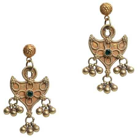 22K Gold Indian Dangle Earrings, Early 1900's For Sale at 1stDibs