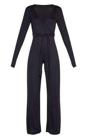 Black Tie Waist Long Sleeve Jumpsuit | PrettyLittleThing USA