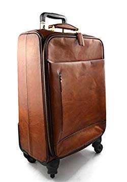 Leather luggage trolley brown travel bag suitcase weekender overnight leather bag 4 wheels brown leather cabin luggage airplane carry on: Amazon.ca: Handmade