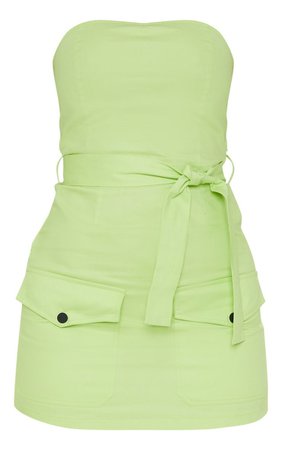 Neon Lime Bandeau Cargo Bodycon Dress | PrettyLittleThing