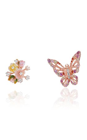18k Gold And Rhodium Vermeil Rose Butterfly Bouquet Studs By Anabela Chan