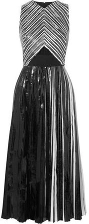 Pleated Coated-cloqué Midi Dress - Black