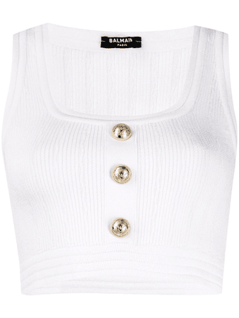 Balmain Button-embellished Tank Top In White | ModeSens