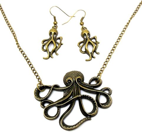 Amazon.com: CBD Octopus Earrings and Necklace Set Antiqued Brass IN GIFT BOX: Clothing, Shoes & Jewelry