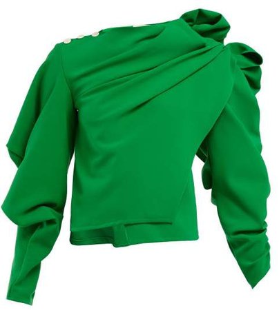 A.W.A.K.E. Mode A.w.a.k.e. Mode - Ruffled Asymmetric Crepe Blouse - Womens - Green | Fashmates.com